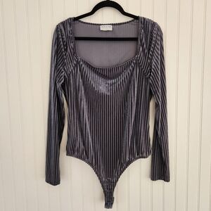 SOPHIE RUE Slate Gray Square Neckline Ribbed Velvet Bodysuit size XL